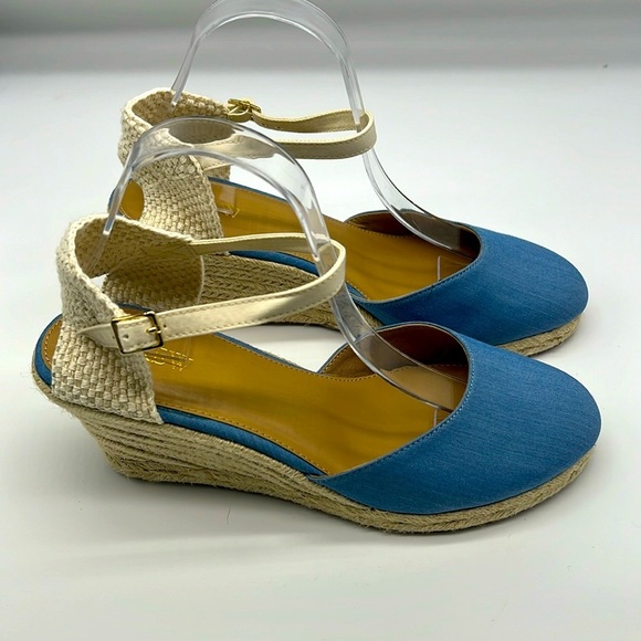 J.Crew - Blue Espadrille Adjustable Ankle Strap Round Toe Comfortable  Wedges 10 - Picture 1 of 13
